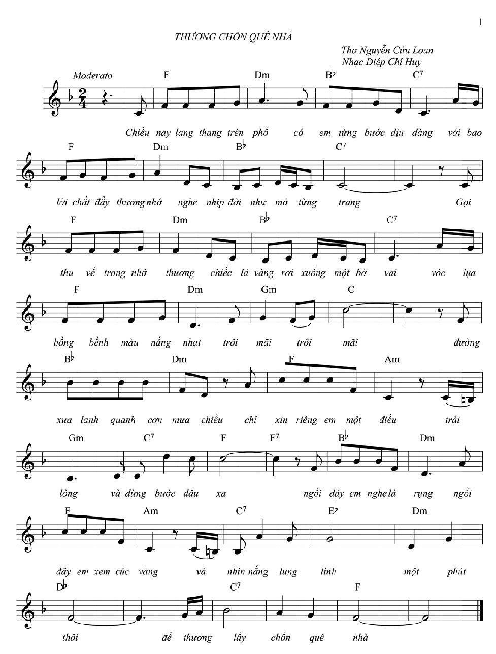 Sheet nhạc Thương Chốn Quê Nhà